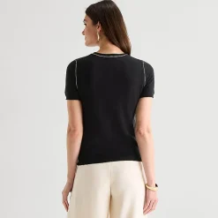 Worthington Womens Crew Neck Short Sleeve Pullover Sweater