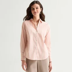 Worthington Womens Cuffed Long Sleeve Regular Fit Poplin Button-Down Shirt