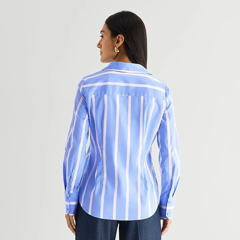 Worthington Womens Cuffed Long Sleeve Regular Fit Poplin Button-Down Shirt