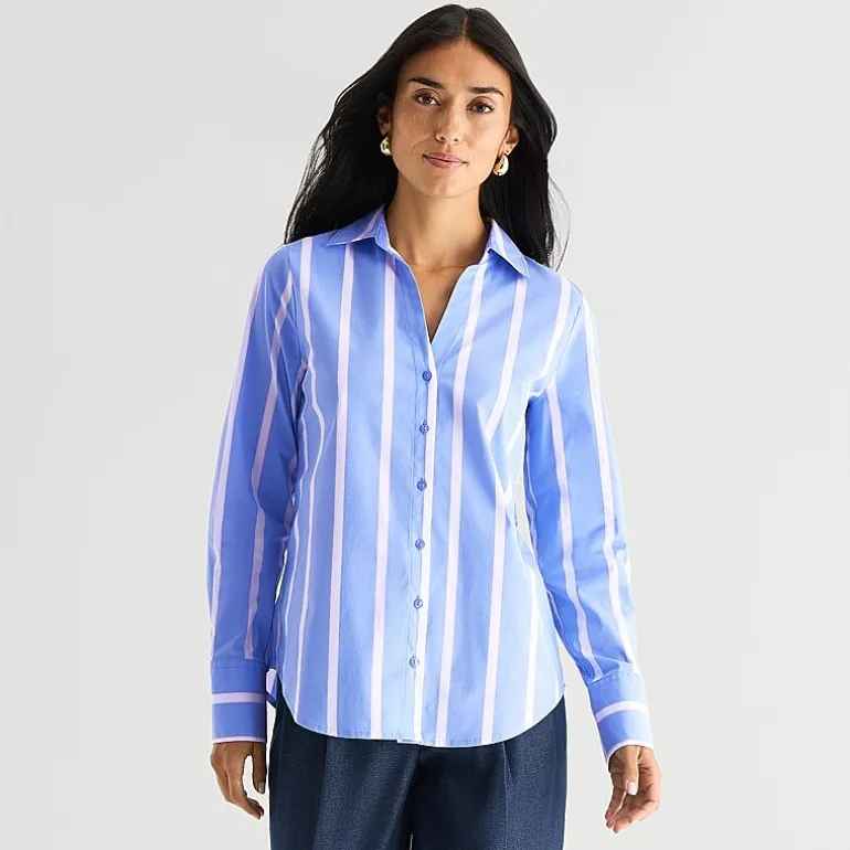 Worthington Womens Cuffed Long Sleeve Regular Fit Poplin Button-Down Shirt
