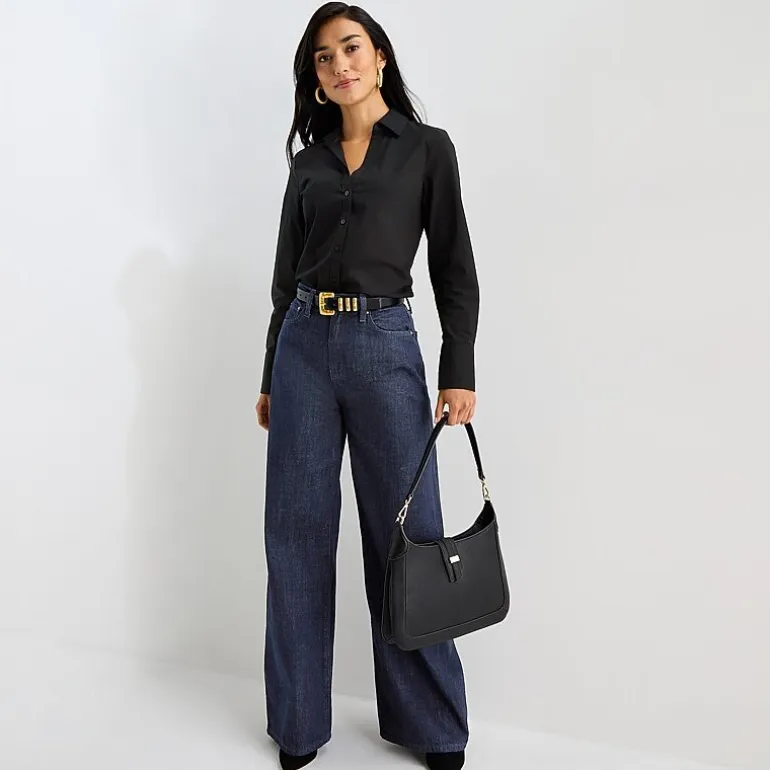 Worthington Womens Cuffed Long Sleeve Regular Fit Poplin Button-Down Shirt