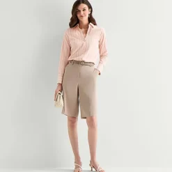 Worthington Womens Cuffed Long Sleeve Regular Fit Poplin Button-Down Shirt