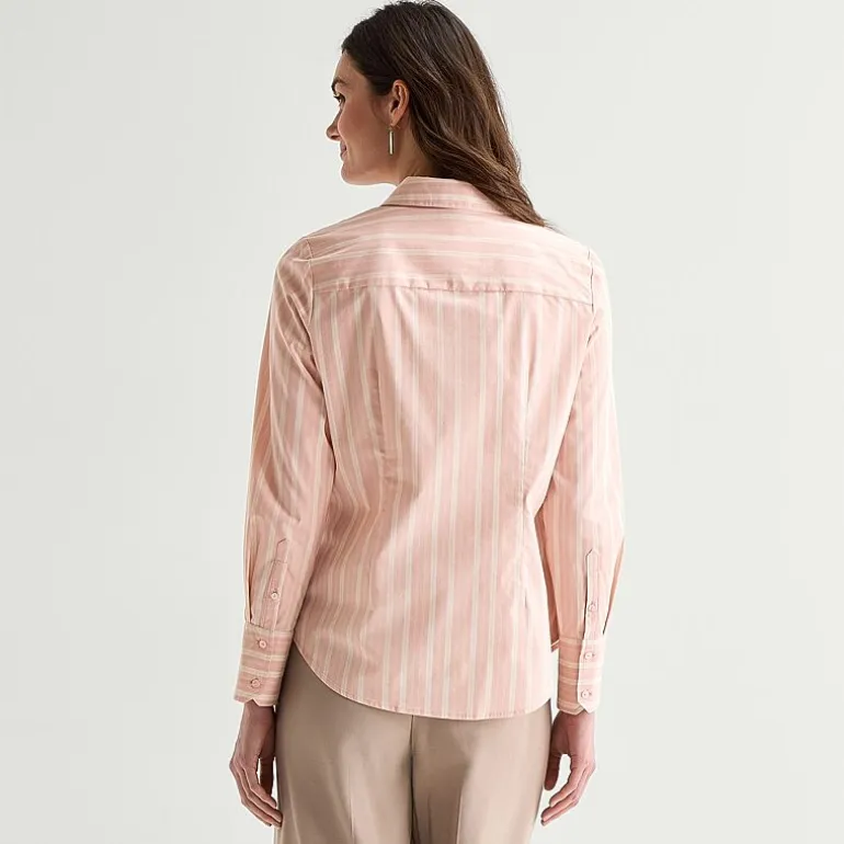 Worthington Womens Cuffed Long Sleeve Regular Fit Poplin Button-Down Shirt