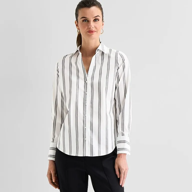 Worthington Womens Cuffed Long Sleeve Regular Fit Poplin Button-Down Shirt