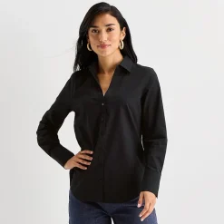 Worthington Womens Cuffed Long Sleeve Regular Fit Poplin Button-Down Shirt