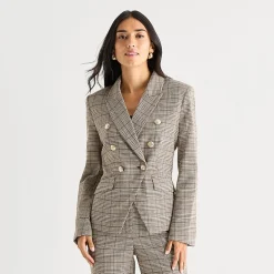 Worthington Womens Double Breasted Plaid Regular Fit Blazer