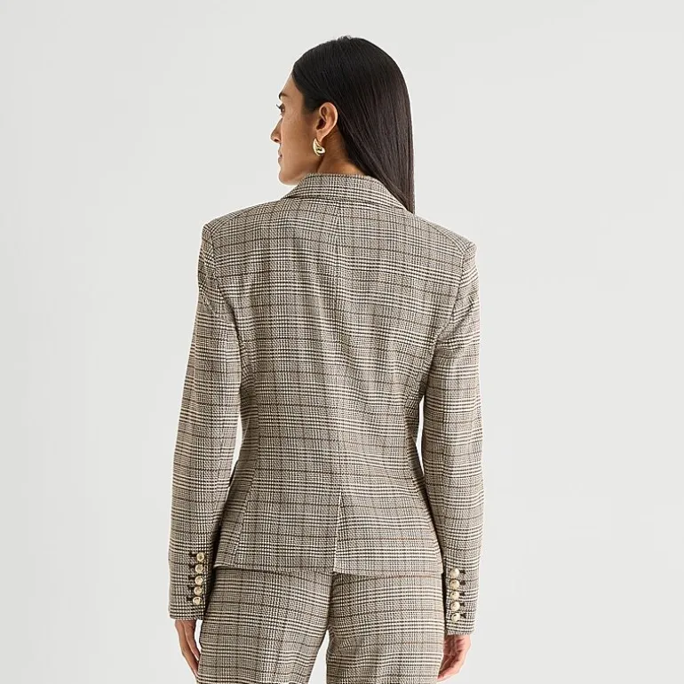 Worthington Womens Double Breasted Plaid Regular Fit Blazer