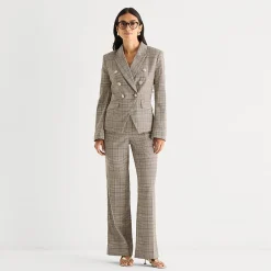 Worthington Womens Double Breasted Plaid Regular Fit Blazer