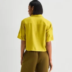 Worthington Womens Drop Shoulder Short Sleeve Regular Fit Button-Down Shirt