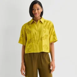 Worthington Womens Drop Shoulder Short Sleeve Regular Fit Button-Down Shirt