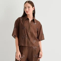 Worthington Womens Drop Shoulder Short Sleeve Regular Fit Button-Down Shirt