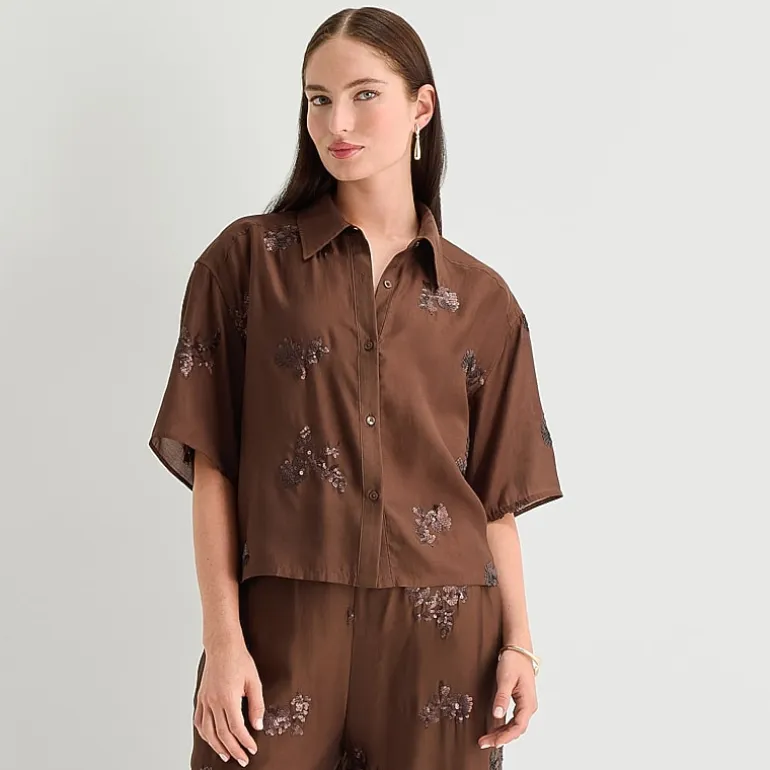 Worthington Womens Drop Shoulder Short Sleeve Regular Fit Button-Down Shirt