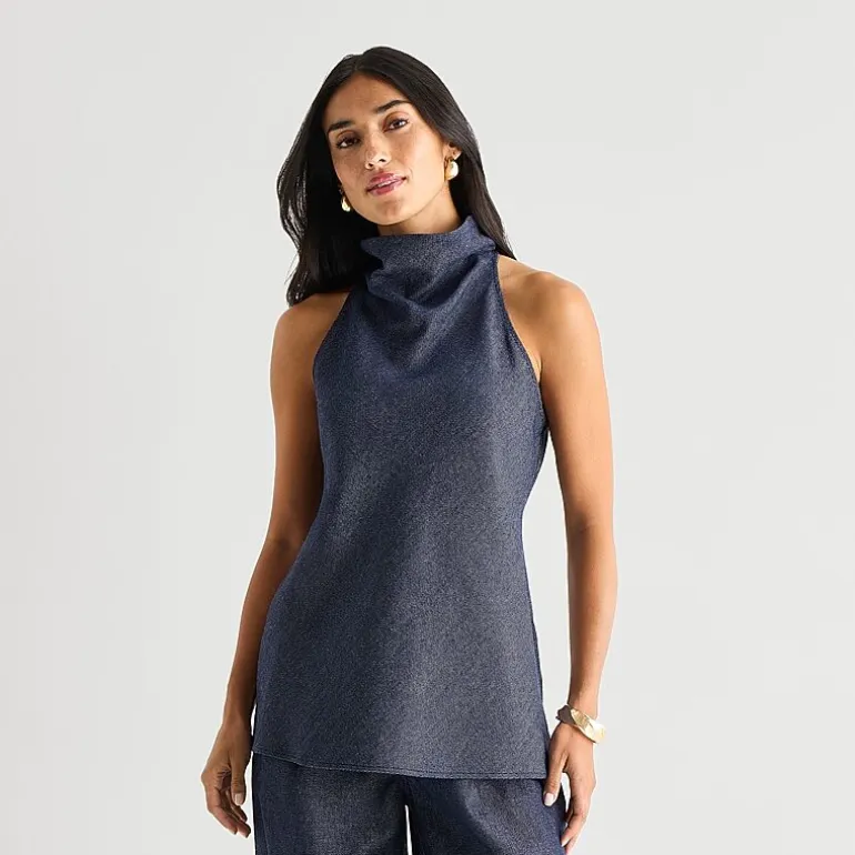 Worthington Womens Halter Neck Sleeveless Blouse