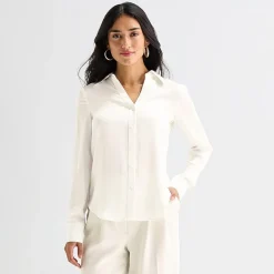 Worthington Womens Long Sleeve Slim Fit Blouse