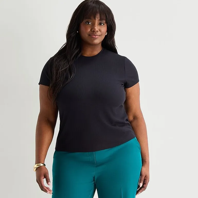 Worthington Womens Plus Crew Neck Short Sleeve T-Shirt