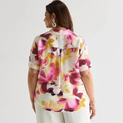 Worthington Womens Plus Cuffed Short Sleeve Slim Fit Button-Down Shirt