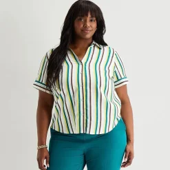 Worthington Womens Plus Cuffed Short Sleeve Slim Fit Button-Down Shirt