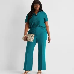 Worthington Womens Plus Cuffed Short Sleeve Slim Fit Button-Down Shirt