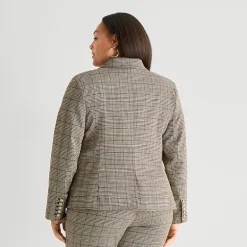 Worthington Womens Plus Double Breasted Plaid Regular Fit Blazer