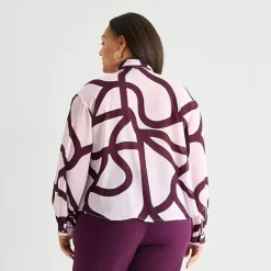 Worthington Womens Plus Split Tie Neck Long Sleeve Blouse