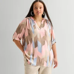 Worthington Womens Plus Split Crew Neck 3/4 Sleeve Blouse