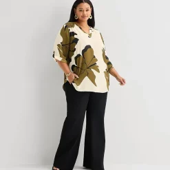 Worthington Womens Plus Split Crew Neck 3/4 Sleeve Blouse