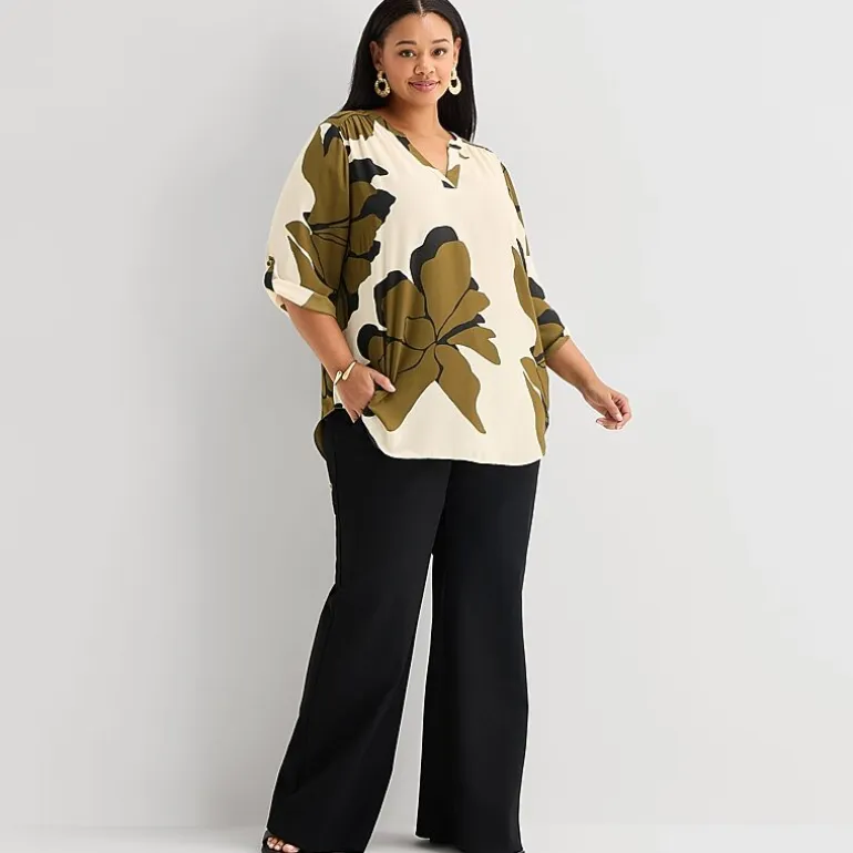 Worthington Womens Plus Split Crew Neck 3/4 Sleeve Blouse