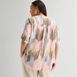 Worthington Womens Plus Split Crew Neck 3/4 Sleeve Blouse