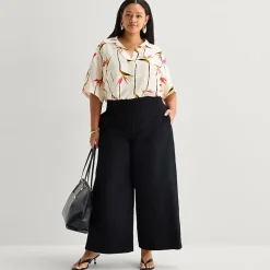 Worthington Womens Plus Wide Leg High Rise Cropped Pant
