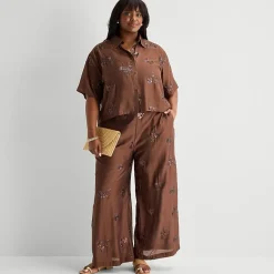 Worthington Womens Plus Wide Leg High Rise Pull-On Pant