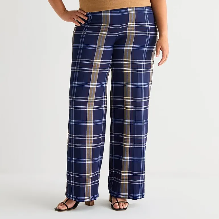 Worthington Womens Plus Wide Leg High Rise Trouser