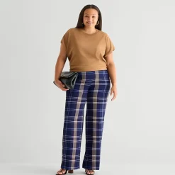 Worthington Womens Plus Wide Leg High Rise Trouser