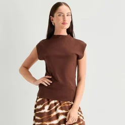 Worthington Womens Sleeveless Mock Neck Top