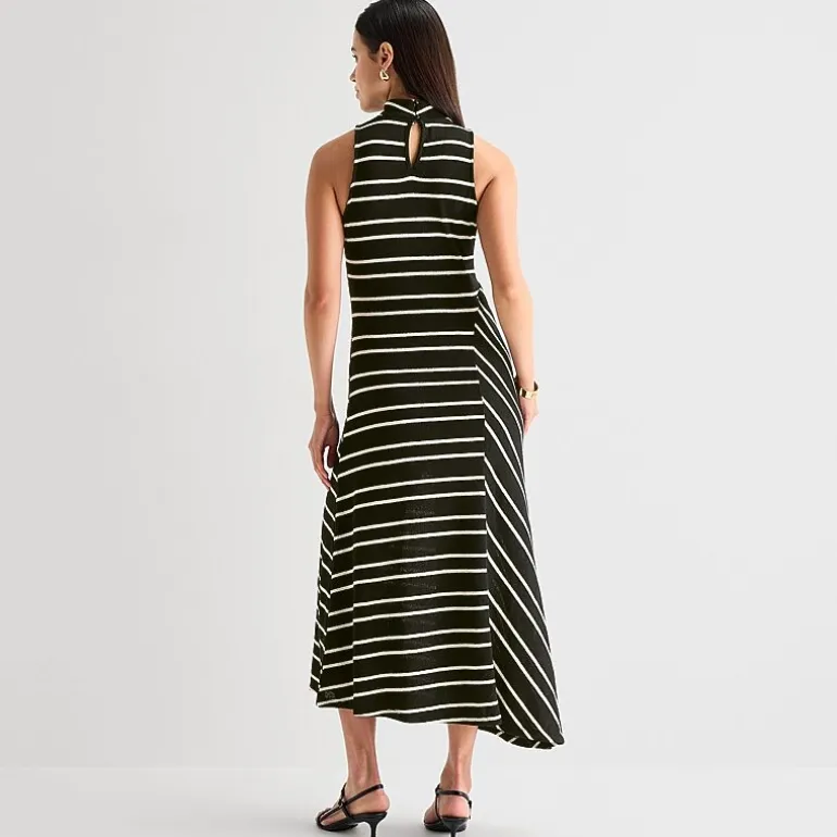 Worthington Womens Sleeveless Striped Midi Sweater Dress