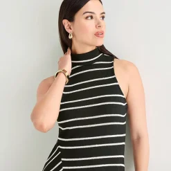 Worthington Womens Sleeveless Striped Midi Sweater Dress