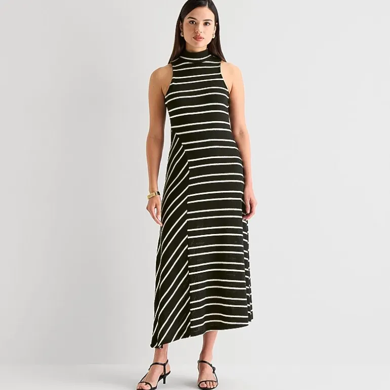 Worthington Womens Sleeveless Striped Midi Sweater Dress