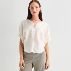 Worthington Womens Split Crew Neck Elbow Sleeve Blouse