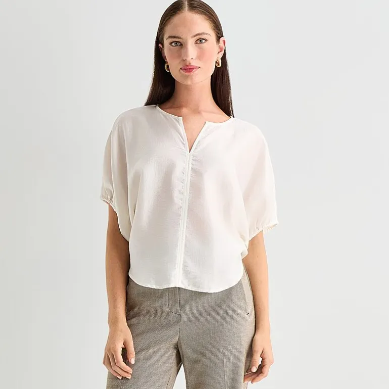 Worthington Womens Split Crew Neck Elbow Sleeve Blouse