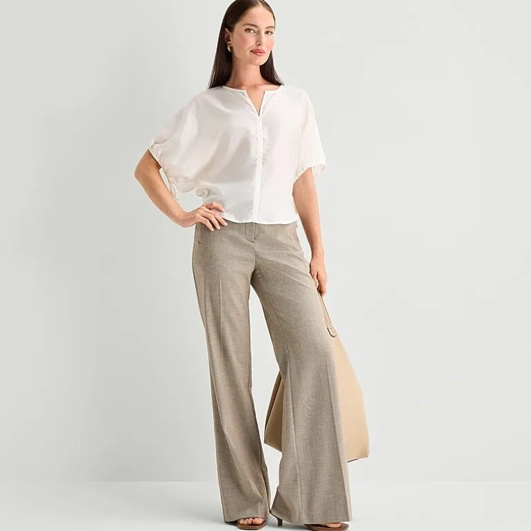Worthington Womens Split Crew Neck Elbow Sleeve Blouse