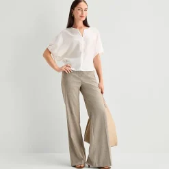 Worthington Womens Split Crew Neck Elbow Sleeve Blouse
