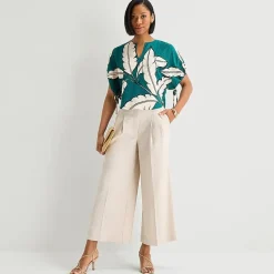 Worthington Womens Split Crew Neck Elbow Sleeve Blouse