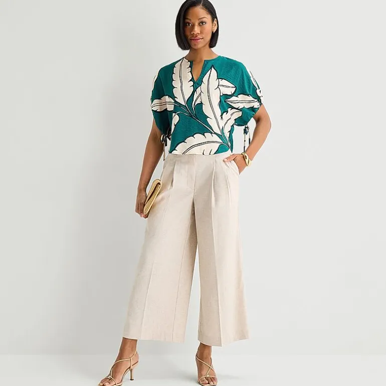 Worthington Womens Split Crew Neck Elbow Sleeve Blouse