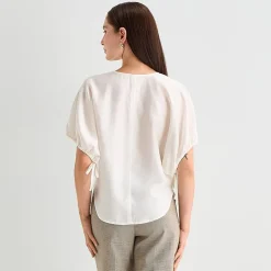 Worthington Womens Split Crew Neck Elbow Sleeve Blouse