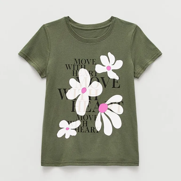 Xersion Little & Big Kid Girls Crew Neck Short Sleeve Regular Fit Graphic T-Shirt
