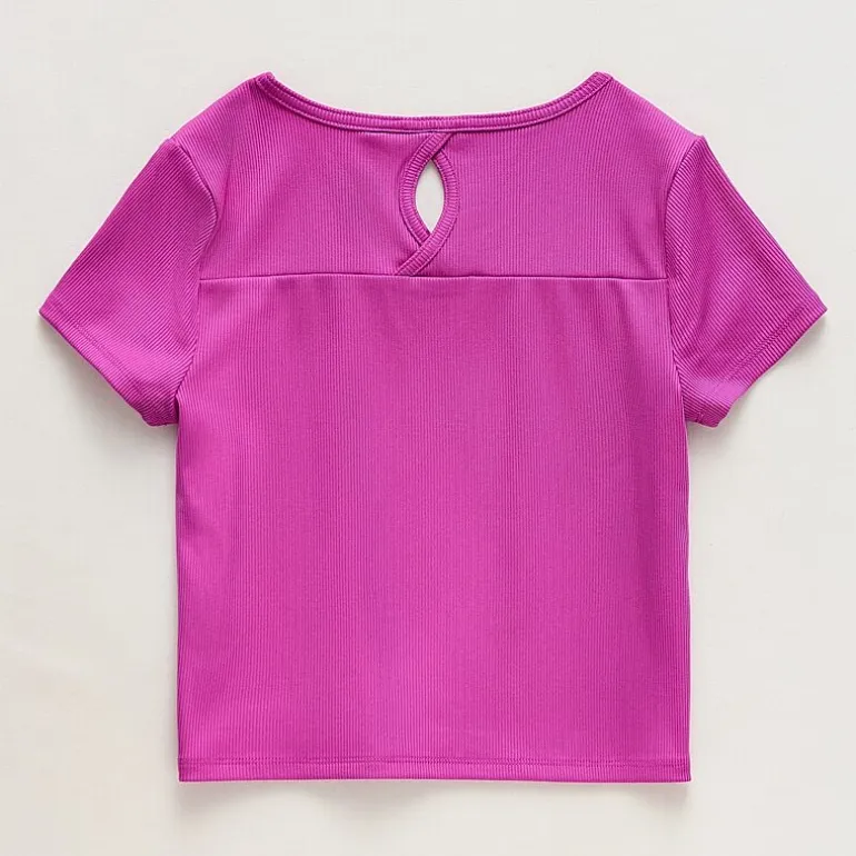 Xersion Rib Little & Big Kid Girls Scoop Neck Short Sleeve Active T-Shirt