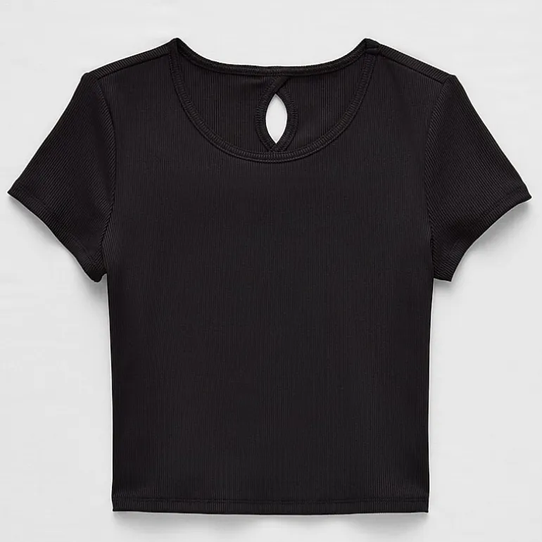 Xersion Rib Little & Big Kid Girls Scoop Neck Short Sleeve Active T-Shirt