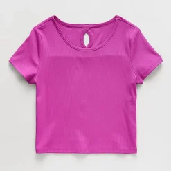 Xersion Rib Little & Big Kid Girls Scoop Neck Short Sleeve Active T-Shirt