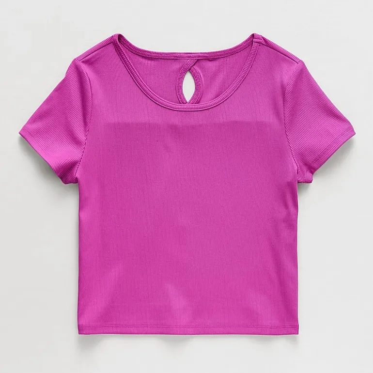 Xersion Rib Little & Big Kid Girls Scoop Neck Short Sleeve Active T-Shirt