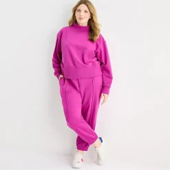 Xersion Womens Classic French Terry Mock Neck Pullover Plus