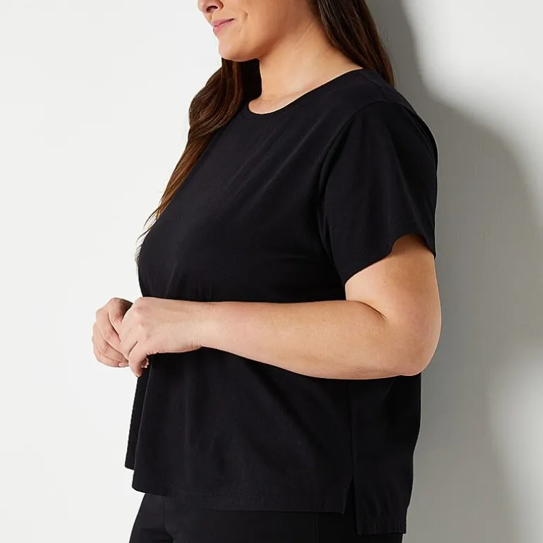 Xersion Womens Cotton Crew Neck Short Sleeve T-Shirt Plus